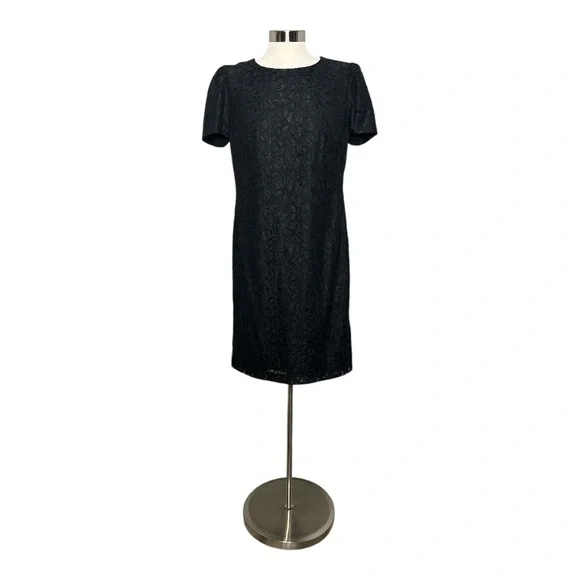 LAUREN RALPH LAUREN BLACK LACE PUFF SHORT SLEEVE COCKTAIL MIDI DRESS **NWT** - Picture 2 of 15